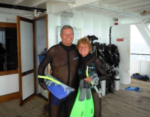 Here we are in our oh-so attractive stinger suits. They protect against sea jelly stings and other stinging sea creatures.