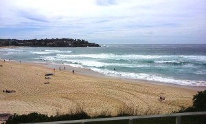 Bondi Beach - It's hard to tell from this distance, but there were more than two dozen surfers in the water.