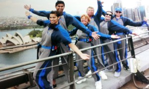 On the very top of  the Sydney Harbor Bridge!!!!