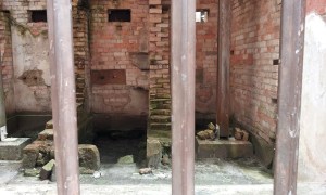 The prison cells were small and cramped.