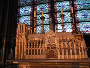 A miniature with amazing detail stands in the sanctuary.