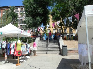 The square just up the street is a fun and busy place.