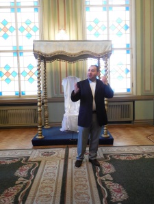 Cantor Yackerson in the wedding room at the synagogue - I kind of felt like I was on a set for Fiddler on the Roof.