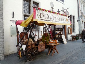 Costumed characters selling their wares.