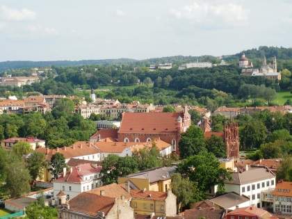 A lookout tower view of Old Town Vilnius.