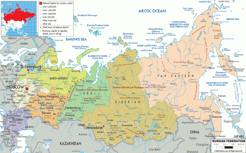 A map of Russia - as you can see, it is huge. 