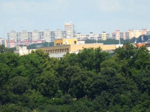 The new modern Prague stood on the horizon.