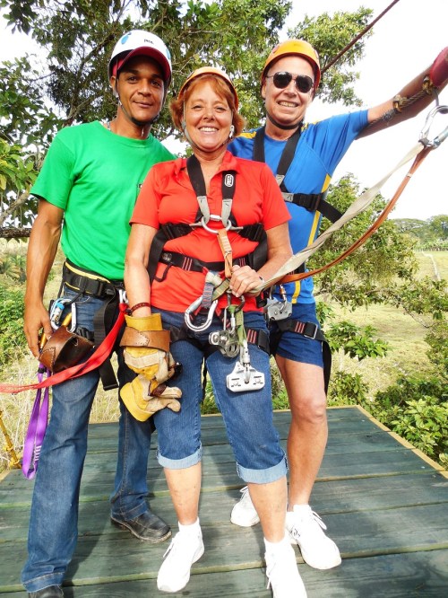 Zip lining - Edwardo, Tom, and me in our lovely zipping gear.