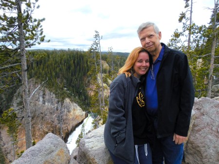 Traci and her daddy at the Grand Canyon of Yellowstone Waterfall
