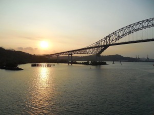 A lovely sunset view of the Bridge of the Americas as we sail into the Bay of Panama and the Pacific Ocean.