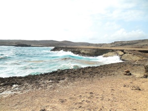 The rocky shores of the northeastern side of Aruba.